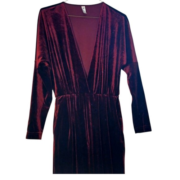 American Apparel Women's Small Jumpsuit Burgundy Velvet Deep V Plunging Neckline - Picture 6 of 9